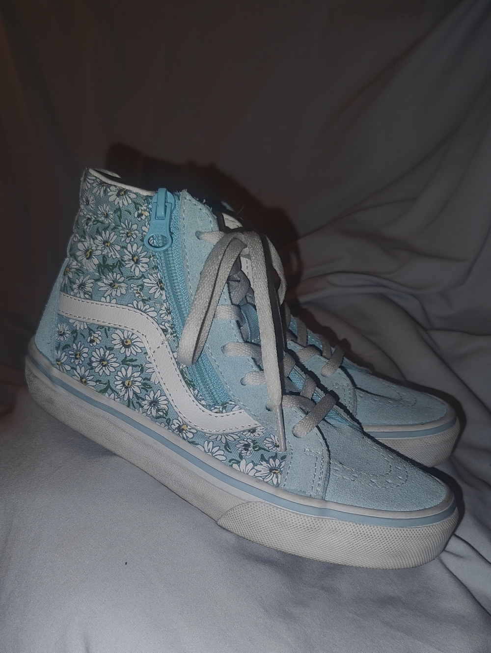 Vans Light Blue Floral High-Top Sneakers with White Stripe kids Sz 1.5